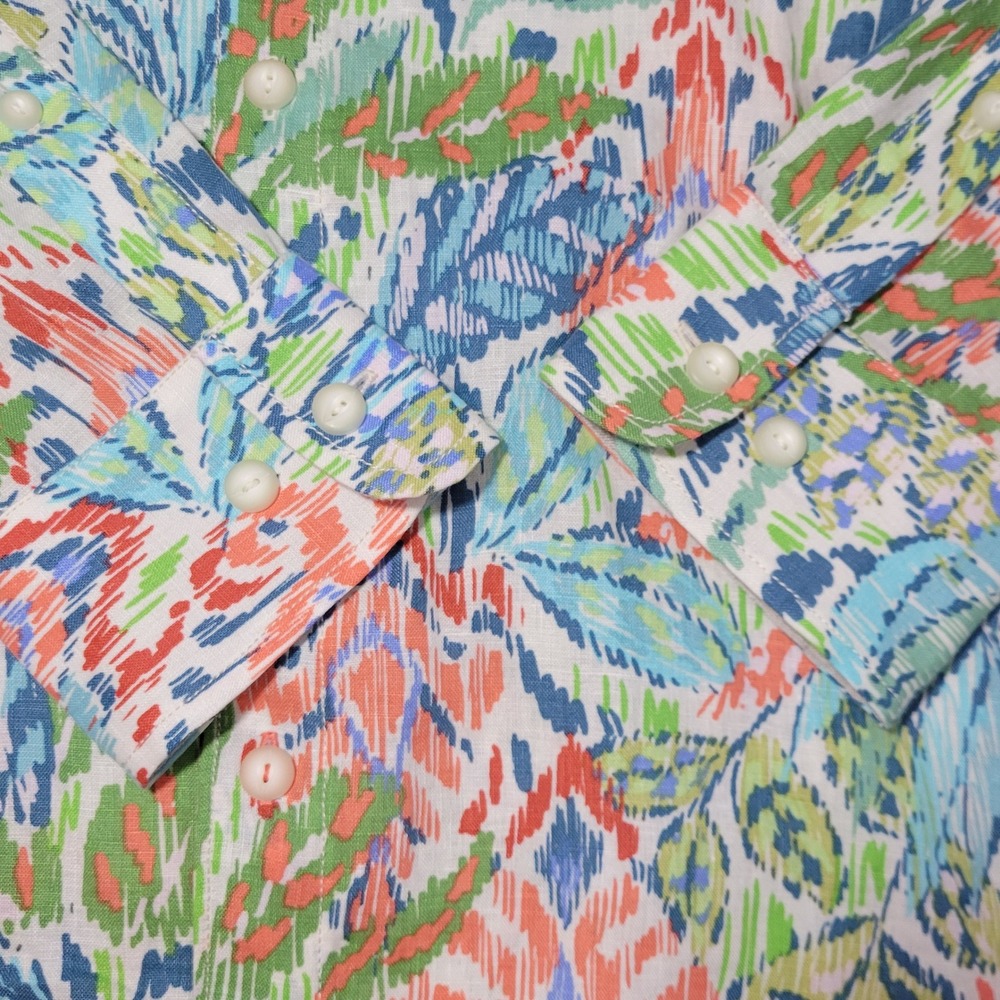 Tommy Bahama Fresca Gardens Button‎ Shirt Mens Medium 100% Linen Floral Colorful - Picture 14 of 16